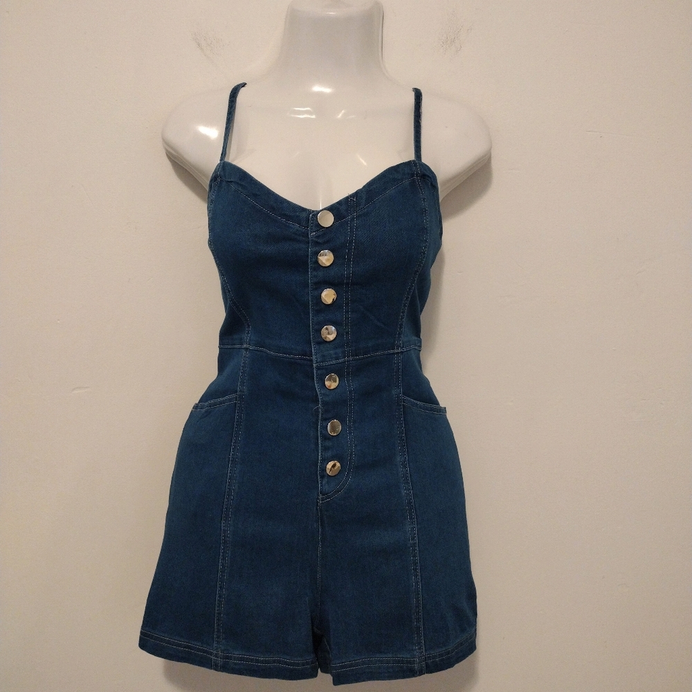Fashion Nova Blue Denim Button-Front Romper - Picture 16 of 16